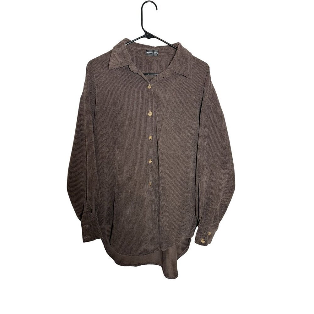 White Fox Brown Ribbed Corduroy Button-Up Shirt Shacket & Chest Pocket S/M S - Picture 3 of 5